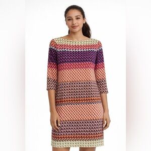 Donna Morgan Boho Geometric Retro Print Shift Dress Size 4